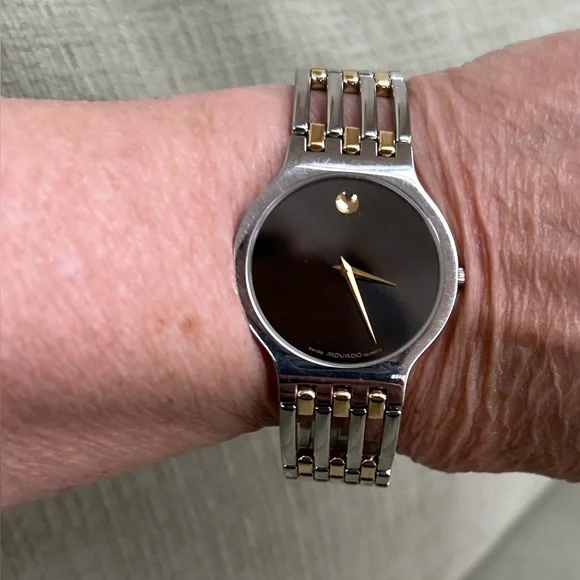 Vintage Movado Men's Esperanza Black DialTwo Tone Slim Watch